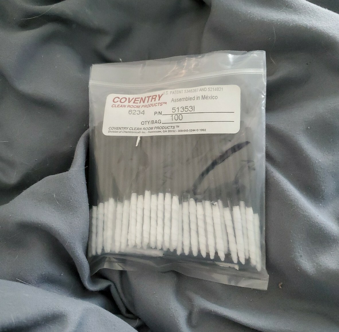 COVENTRY  51353 Diamond Wrapped Polyester Swab, Length 2.8", 100/Pkg