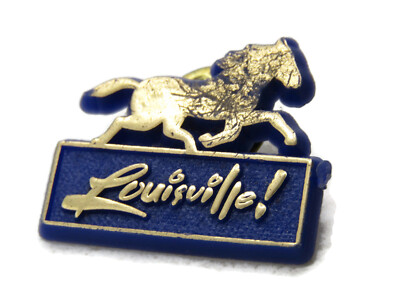 Louisville! Running Horse Pin Blue Plastic & Gold Tone