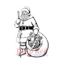 Deep Red Rubber Stamp Old Saint Nick Santa Claus with Toy Bag