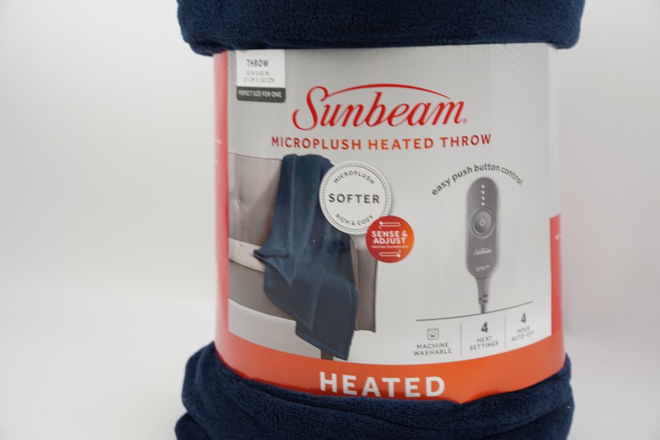 New 2023 Sunbeam Microplush Electric Heated Throw Blanket 50x60 in, Blue eBay