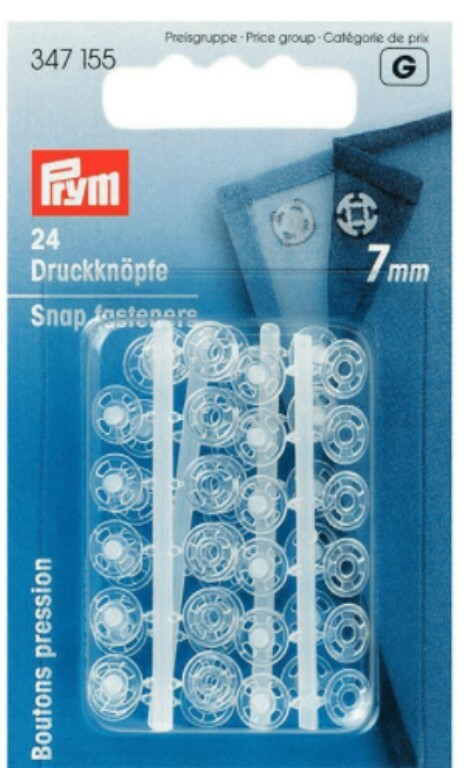 PRYM - 24 BOTTONI AUTOMATICI ROTONDI IN PLASTICA TRASPARENTE Ø7MM