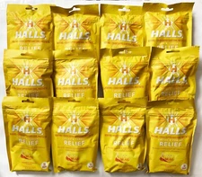 Lot (12) HALLS Cough & Throat Relief Drops Honey Lemon Flavor Cool Nasal Passage