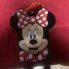 Disney Minnie Mouse Tin Lunch Box Carrier Purse Red Black w/ Beaded Pink Handle