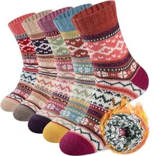 5 Pairs Women Crew Wool Merino Warm Thermal Lambs Heavy Duty Boot Socks Soft -9