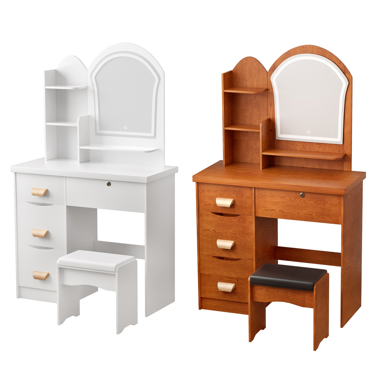 Dressing Table Makeup Vanity Desk w/LED Lighted Mirror, Vanity Table w/4 Drawers