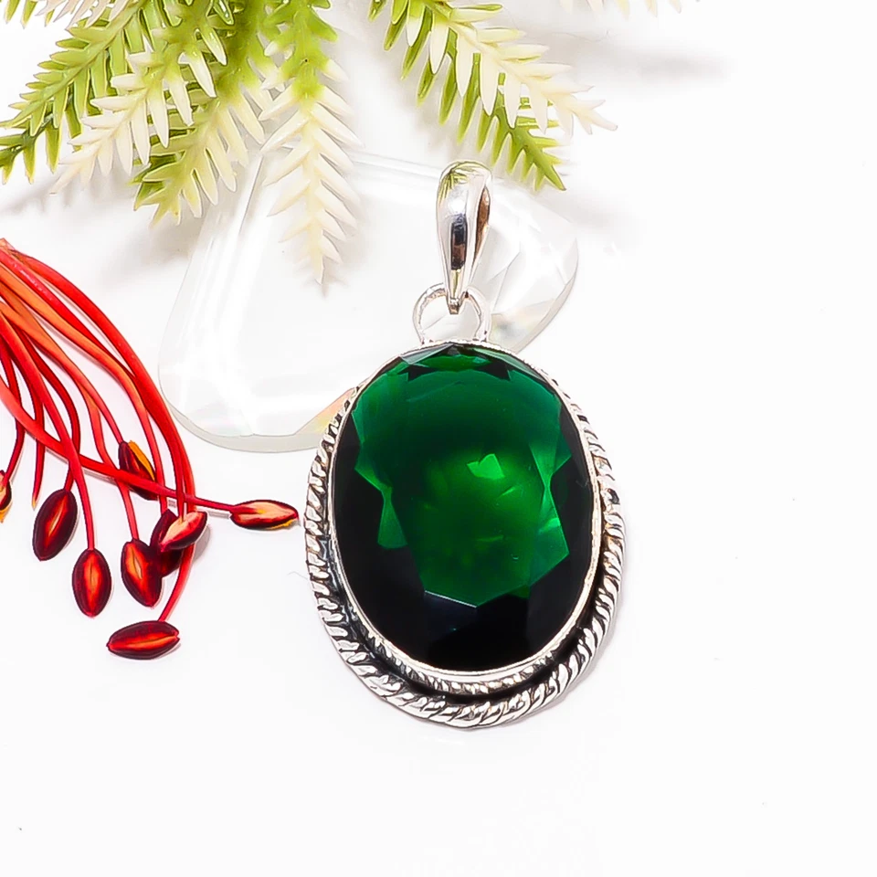 Colgante de joyería de plata de ley 925 con piedras preciosas de diopsido de cromo, hermoso colgante Foto 3 de 4