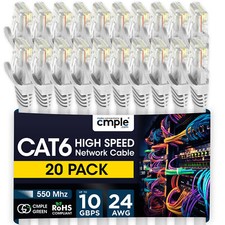 20 Pack Cat6 Ethernet Patch Cable 1.5ft-15ft - Gigabit LAN Cord for Speed White