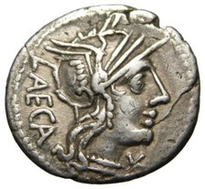 R&ouml;mische Republik M. Porcius Laeca AR Denar (125 v. Chr.) Gens Porcia