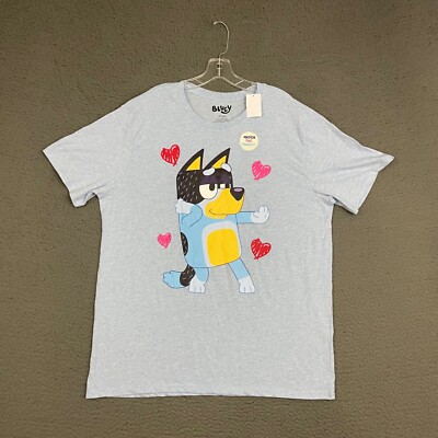 Bluey T-Shirt Adult 2X Blue Cartoon Dog Graphic Cute Funny TV Show Casual