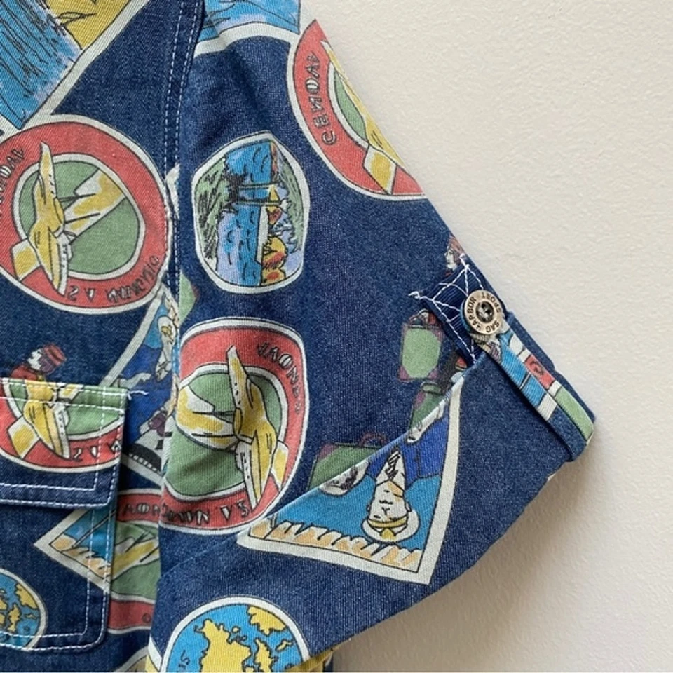 Camisa Sag Harbor Deporte Novedad Retro Vacaciones Denim Cambray Para Hombre Talla Mediana Foto 2 de 4