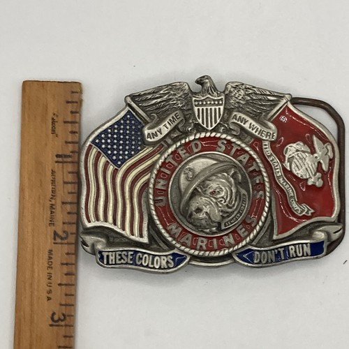 United States Marines Belt Buckle Pewter Enamel Great American Buckle Co 1990s - Picture 5 of 6