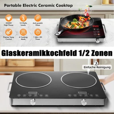Glaskeramik Kochfeld 2/1 Zonen Platten Kochplatte kochfeld Doppelkochfeld
