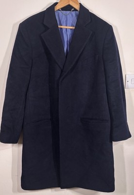 Samuel Windsor Wool & Cashmere Overcoat Herren 38 Navy Blau Long Smart Topcoat