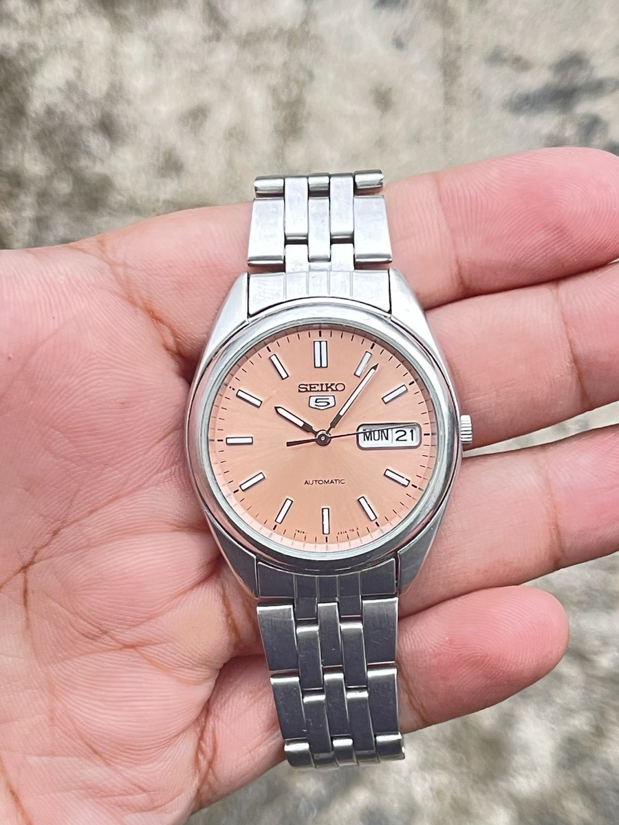 Seiko 5 Salmon Dial Automatic Watch With Original Bracelet Running