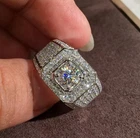 MENS LARGE SILVER SHINY DIAMOND GEMSTONE BLING ICE OUT HIP HOP RING