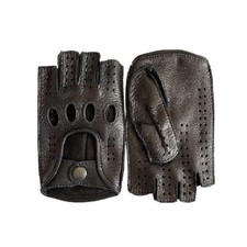 Men's fingerless leather gloves for driving cycling deerskin dark brown
