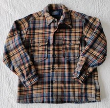 Vintage 70s Pendleton Shirt Jacket Size Large 100 Virgin Wool Brown Blue Plaid