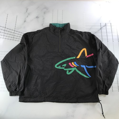 #ad Vintage Greg Norman Jacket Mens Large Black Shark Logo Golf 1 4 Zip Anorak $39.99