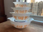 PYREX ORANGE PUMPKIN AMISH BUTTERPRINT CINDERELLA MIXING BOWL SET 441-444