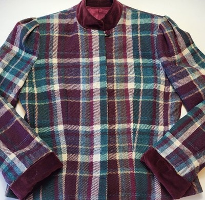 VTG Mg Concepts Romantic Victorian Style Jacket Womens 11 Plaid Wool Blend USA