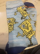 Nickelodeon One Pair Crew Socks Sponge Bob Square Pants Size 9-11 Nwot
