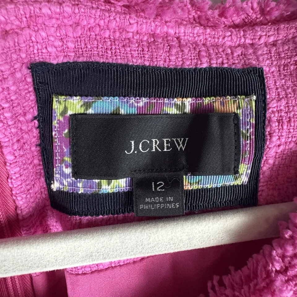J. Crew Pink Tweed Sheath Dress, Size 12, NWOT, Fringe Collar & Hem - Image 3 of 4