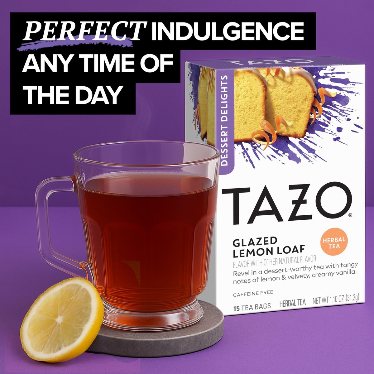 TAZO Dessert Delights Glazed Lemon Loaf Herbal Tea Bags, 15 Count