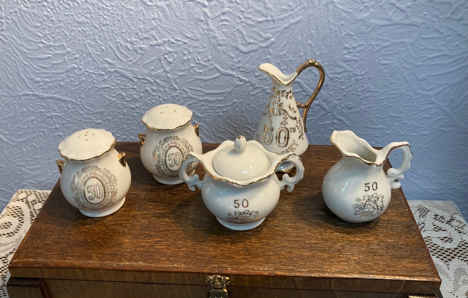 50th Golden Anniversary Mini Pitcher, Salt/Pepper Shakers, Creamer/Sugar~Japan