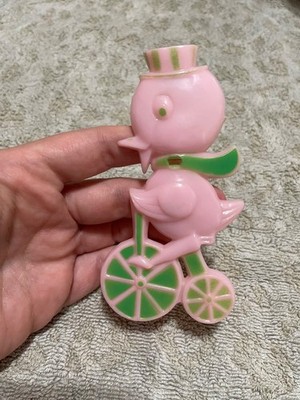 Vintage Rosbro Chick Riding a Tricycle Lollipop Holder Figurine (read)