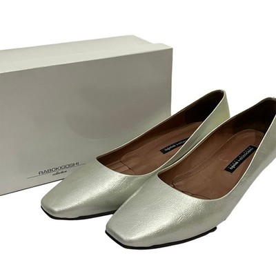 RABOKIGOSHI works Leather Square Toe Pumps 9.1'''' Gray Women USED