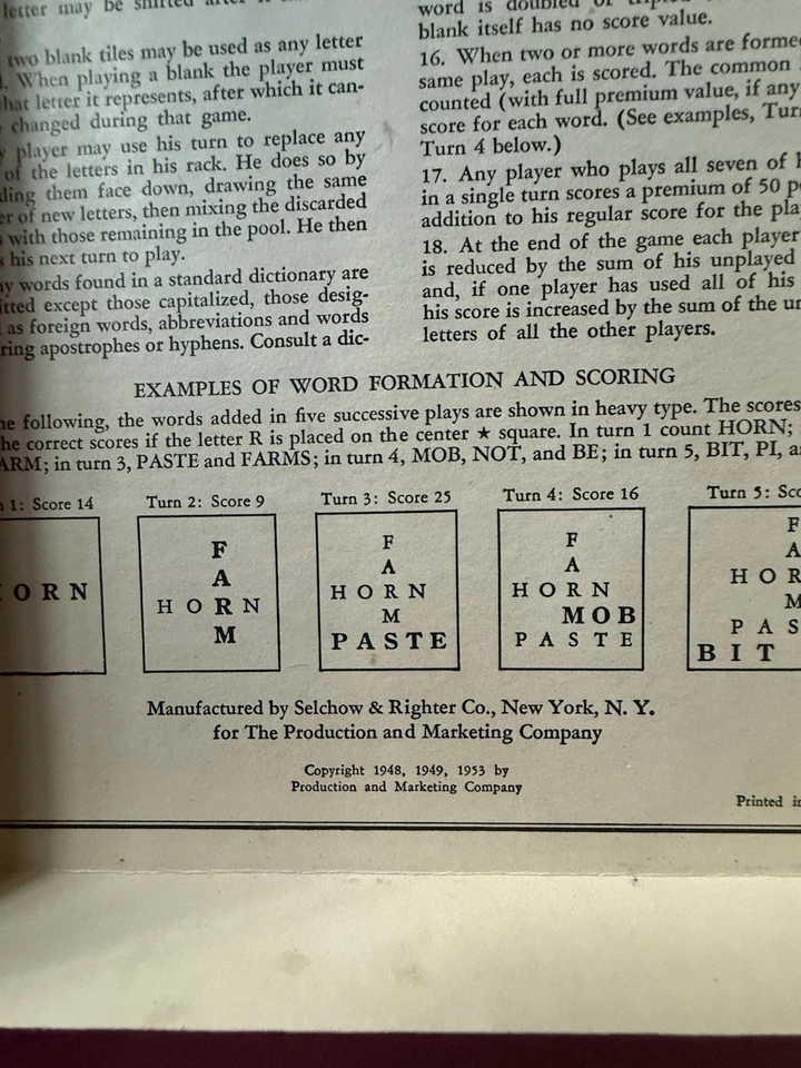Juego de mesa vintage 1953 SCRABBLE Selchow & Righter completo 100 azulejos y 4 soportes Foto 4 de 4