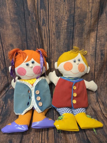 Vtg 1970 Playskool Dapper Dan & Dressy Bessy Teaching Activity Dolls 10"
