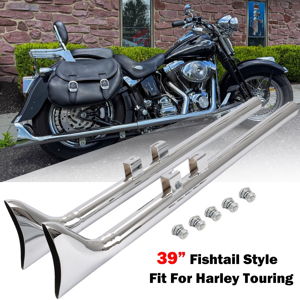 39” Fishtail Exhaust Pipe Slip Ons for Harley Touring 95-16 Road