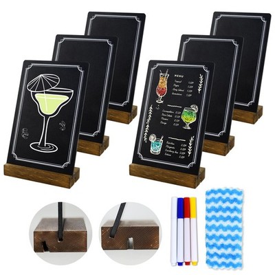 6 Pack 8x5 Inch Table Top Small Chalkboard Signs Wooden Base DoubleSided