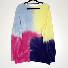 LOGO Lori Goldstein Double V-Neck Tie Dye Sweater Women's Size Large