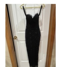 Long Black Sheer Bodice Lace up back corset top dress XS