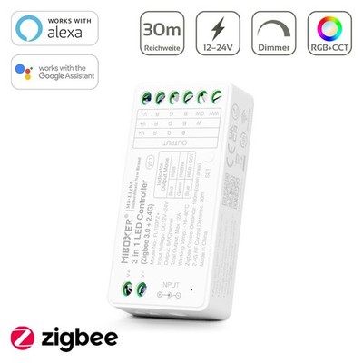 MiBoxer Zigbee 3.0 + 2.4GHz RGB/RGBW/RGB+CCT Controller 3 in 1 12/24VFUT037Z+