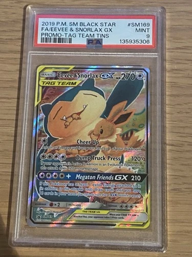 Pokemon TCG Snorlax And Eevee GX #SM169 PSA 9 MINT Black Star Promo Sun And Moon