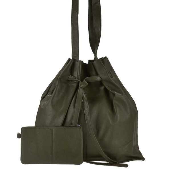 "Beuteltasche Leder 37X32Cm \"Eva\" Schultertasche Shopper Greenburry Oliv"-image