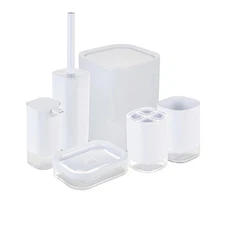 Bath Bliss 6 Piece Acrylic Bathroom Set in White - 7.6" x