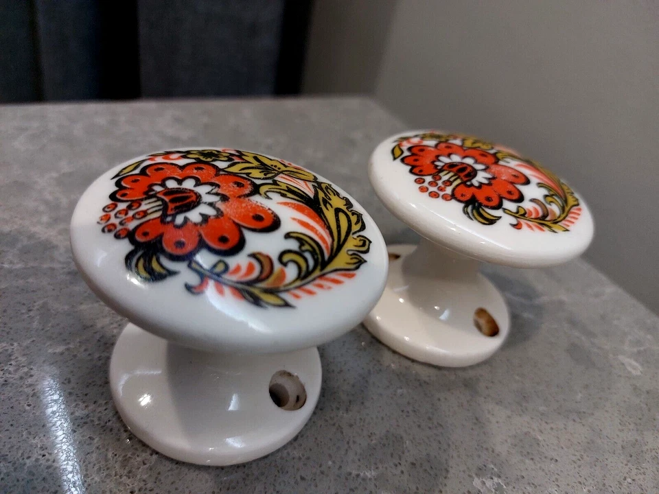 Vintage USSR Space Age Ceramic Door Handles Set of 2 Old Door Knobs Soviet Decor - Image 4 of 4