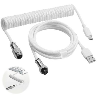 USB C Spiralkabel Tastatur, 3 Meter Typ C auf A Feder 3 Meter, weiß