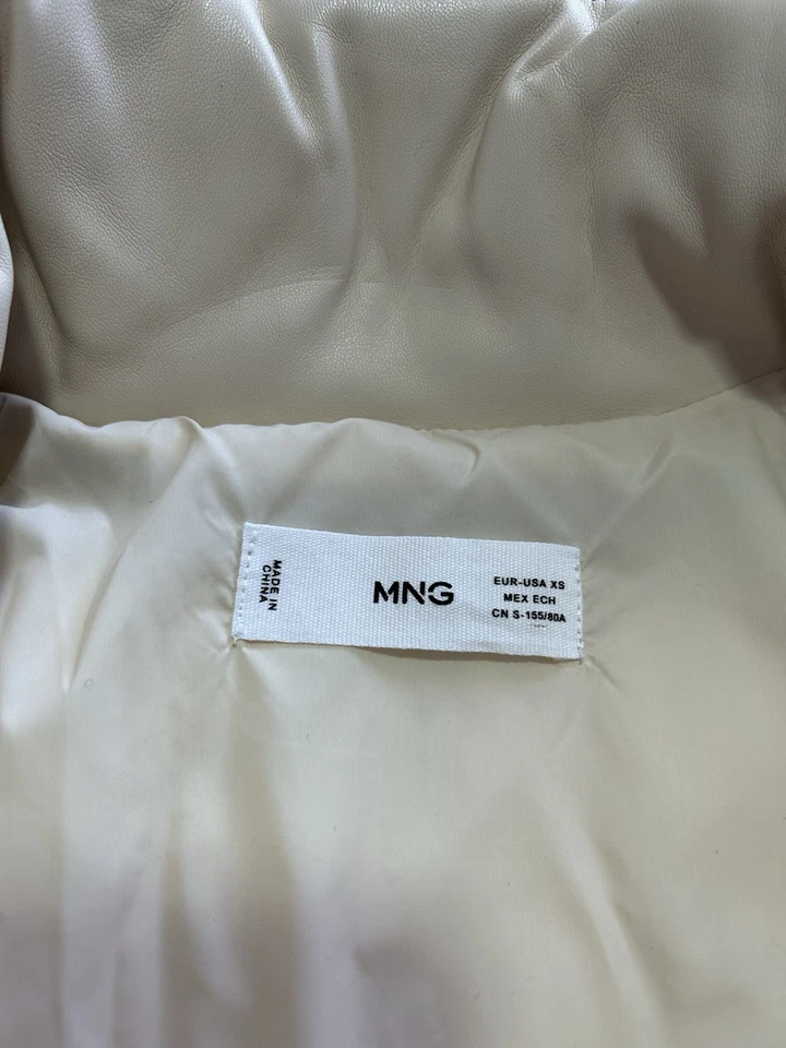 MNG Mango Beige Faux Leather Puffer Jacket, Size XS - Stylish & Warm - Image 4 of 4
