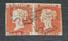 QV 1841 1d Orange Brown  Imperf Pair Maltese Cross SG12 Ivory Head SI/SJ