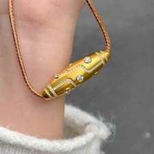 Tibetan Gold Tone Nine Eye Dzi Bead Pendant Necklace Inlaid Zircon Jewelry
