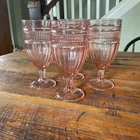 Vintage Pink Glass Goblets4 Anchor Hocking Annapolis MCM depression glass rose