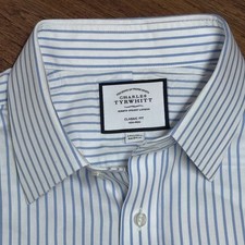 Charles Tyrwhitt Jermyn Street London Dress Shirt 17.5/35 Blue Stripe classic