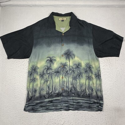 Tommy Bahama Shirt Hawaiian Mens Large Multicolor Palm Trees Short Sleeve Silk