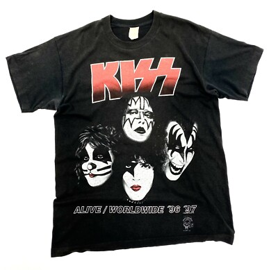 Rare Vintage 90s Kiss Alive Worldwide 96 97 Tour Band Tee Shirt