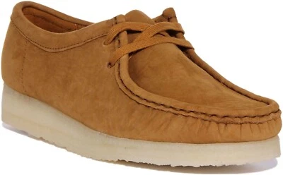 CLARKS ORIGINALS Wallabee Mocassins Cuir Femmes Chaussures Plates Fauve - Photo 1/4